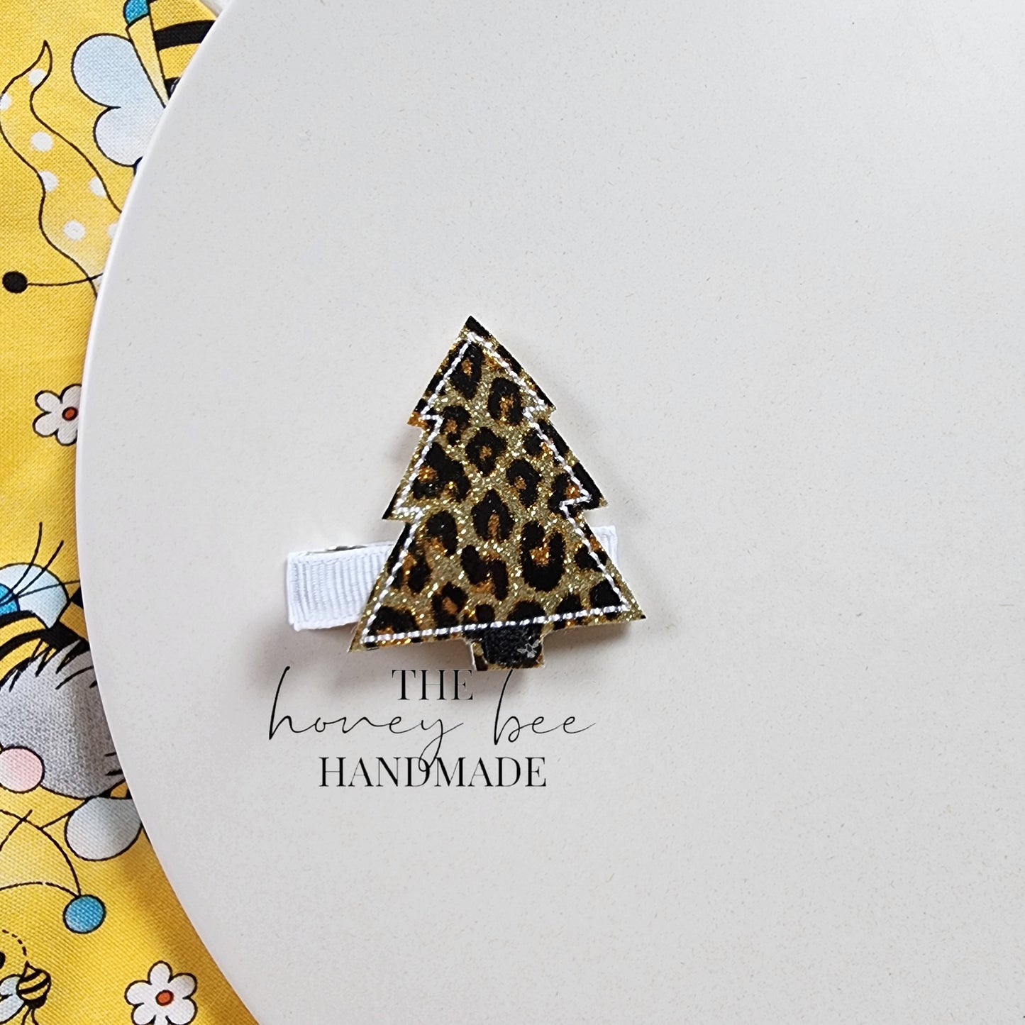 Glitter Cheetah Christmas Tree Feltie Hair Clip