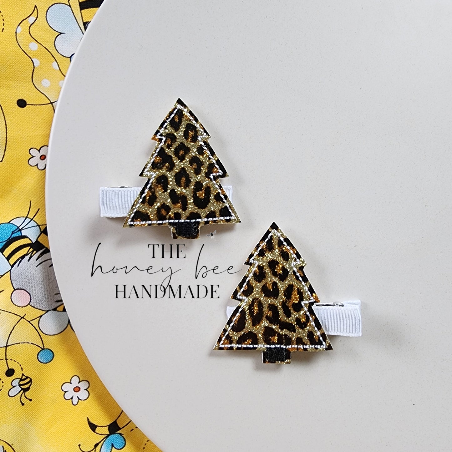 Glitter Cheetah Christmas Tree Feltie Hair Clip
