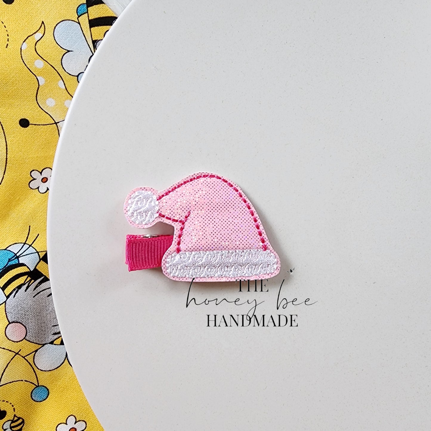 Glitter Pink Santa Hat Feltie Hair Clip