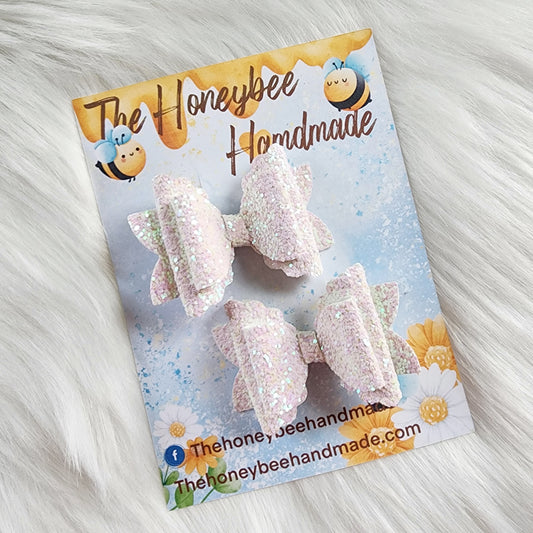 2.5in Iridescent White Glitter Piggy Set