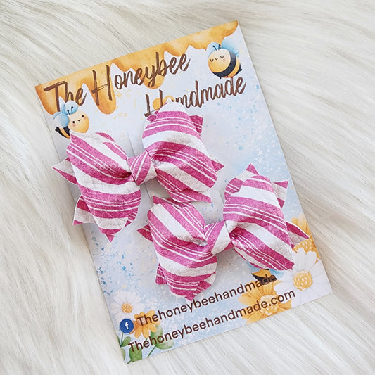 3in Pink Candy Cane Faux Leather Pinch Piggy Set