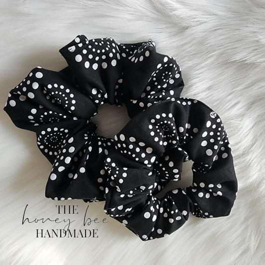 Black Polka Dot Circle Scrunchie