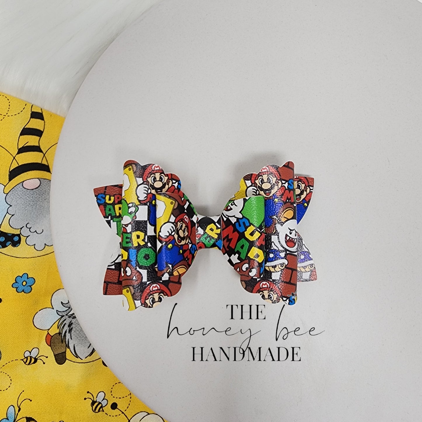 4in Busy Plumber Faux Leather Hairbow