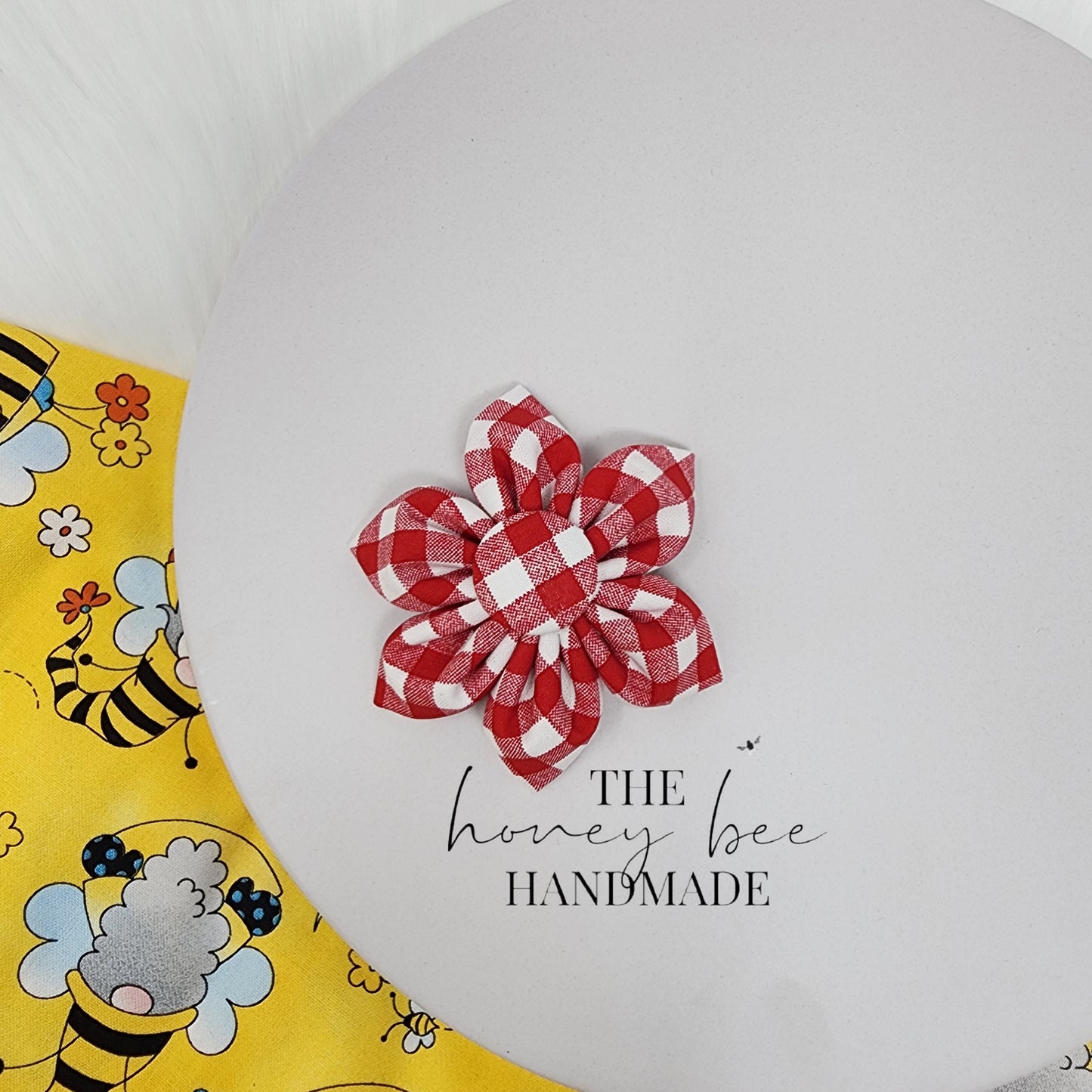 Picnic Red Plaid Fabric Flower Hair Clip