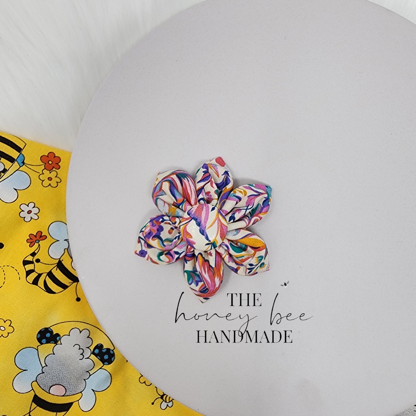 Beige Floral Fabric Flower Hair Clip