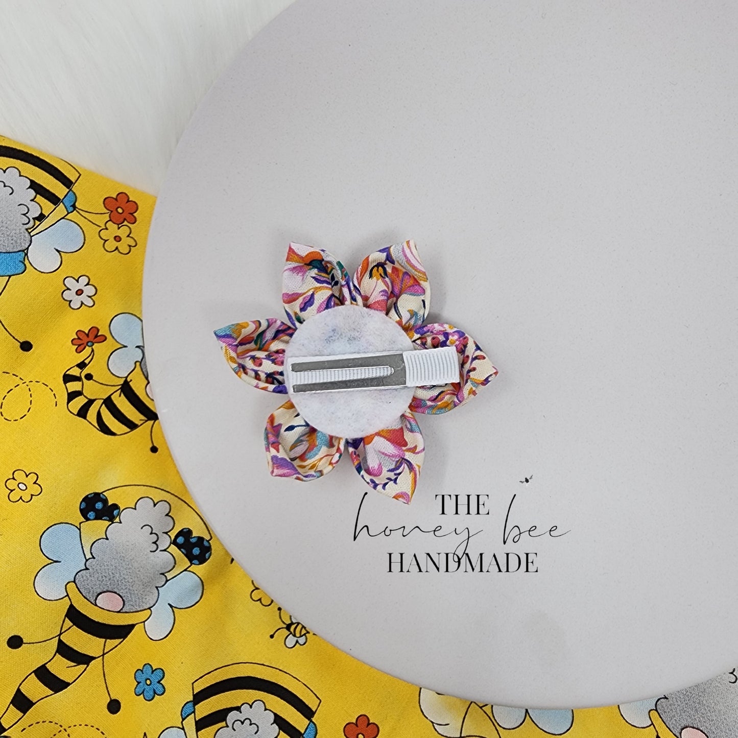 Beige Floral Fabric Flower Hair Clip