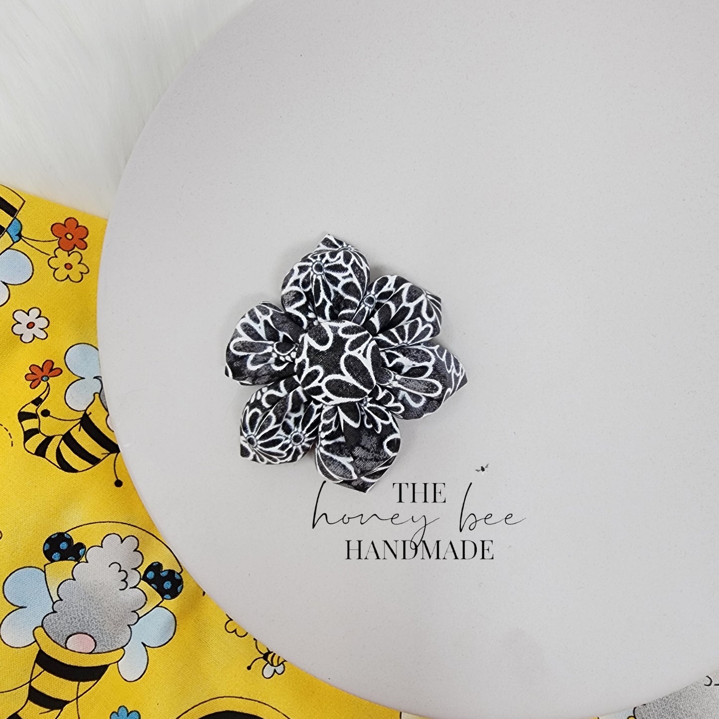 Floral Charcoal Fabric Flower Hair Clip