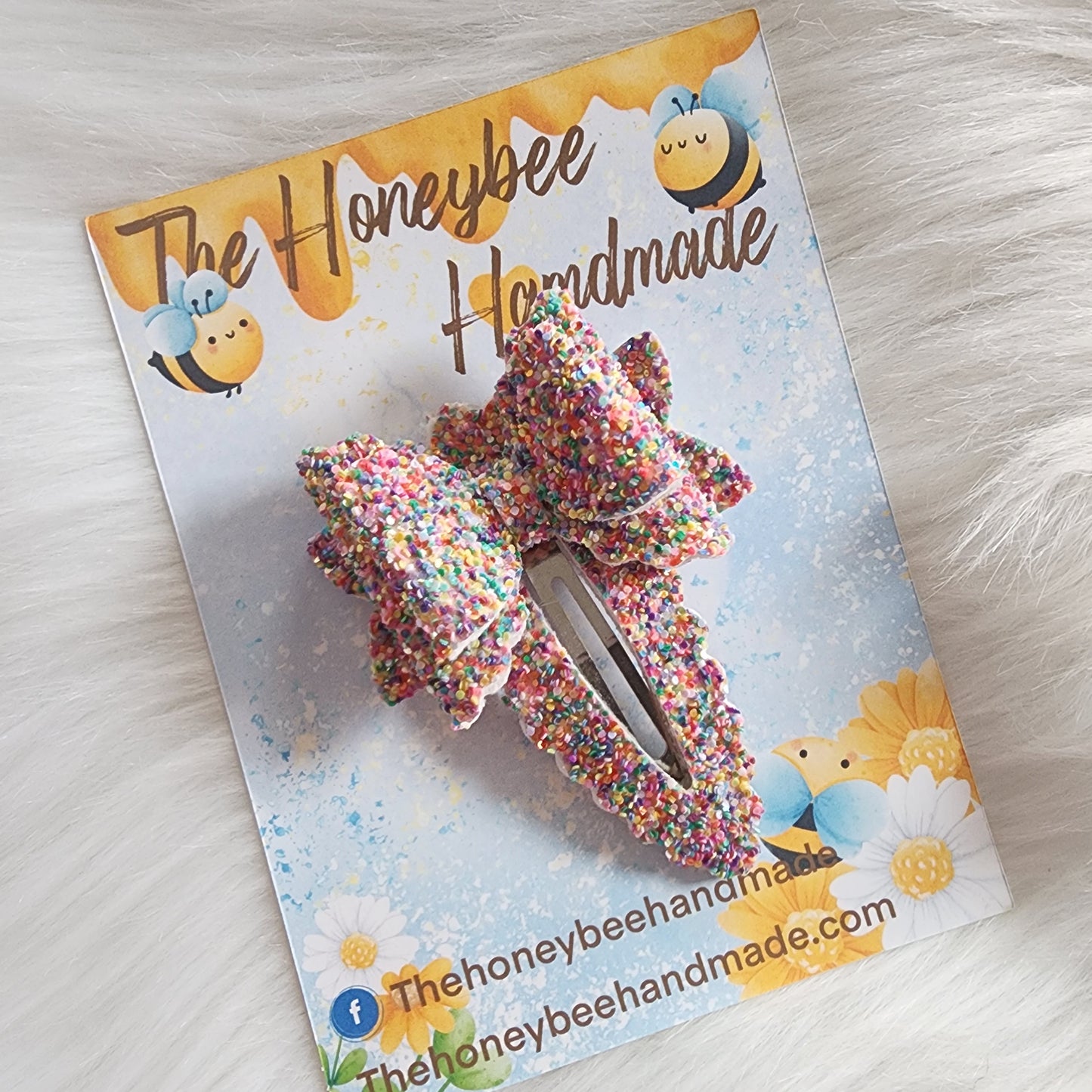 3.5in Rainbow Sprinkles Large Snap Clip with Bow