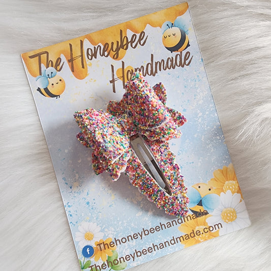 3.5in Rainbow Sprinkles Large Snap Clip with Bow