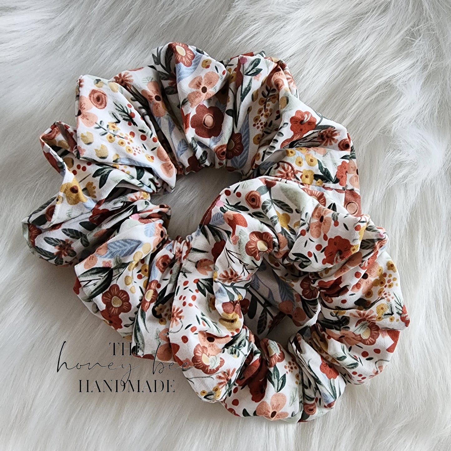 Beige Floral Scrunchie
