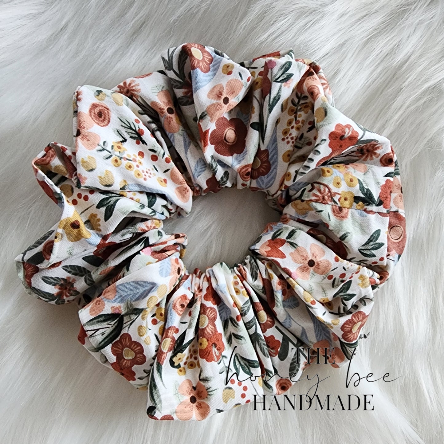 Beige Floral Scrunchie