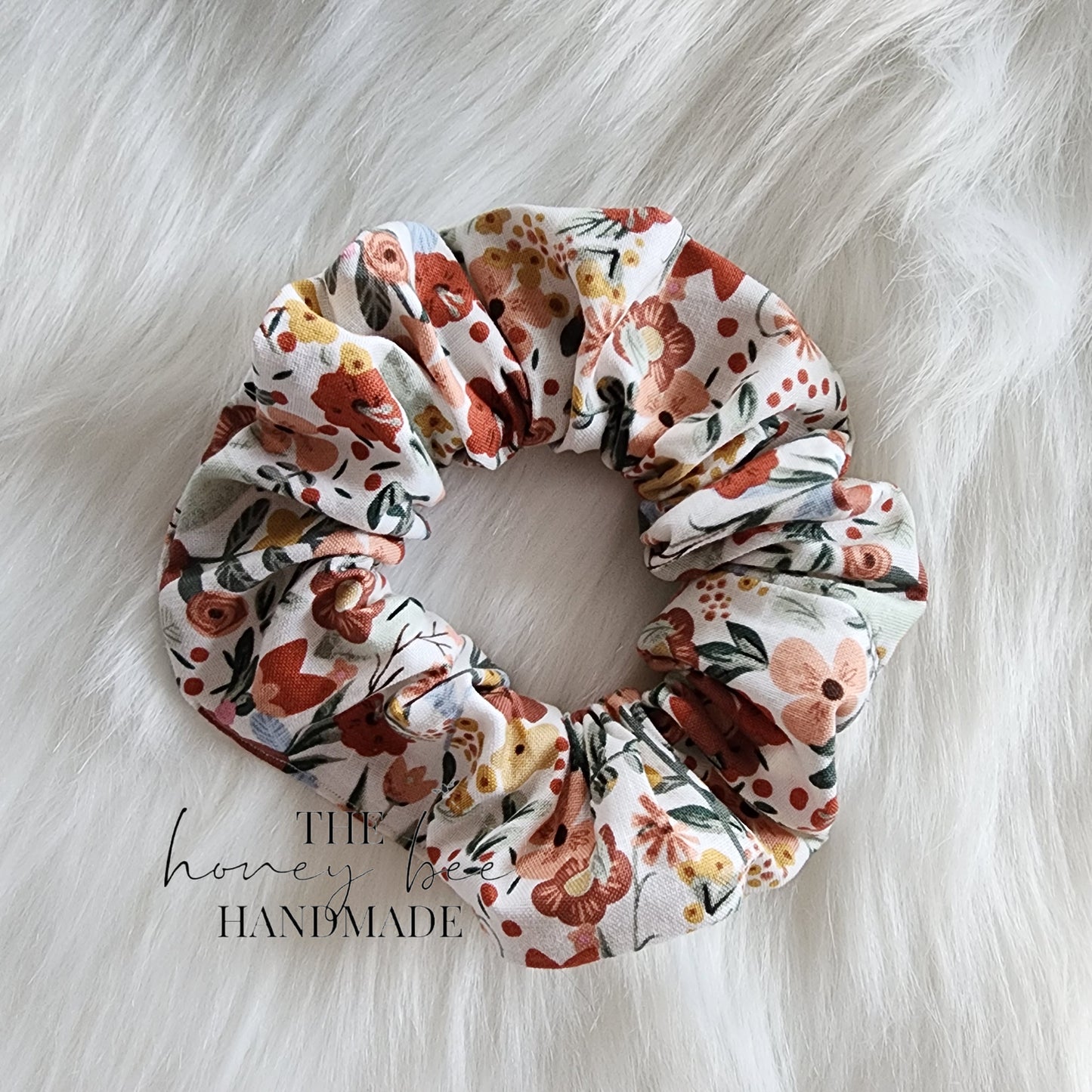 Beige Floral Scrunchie