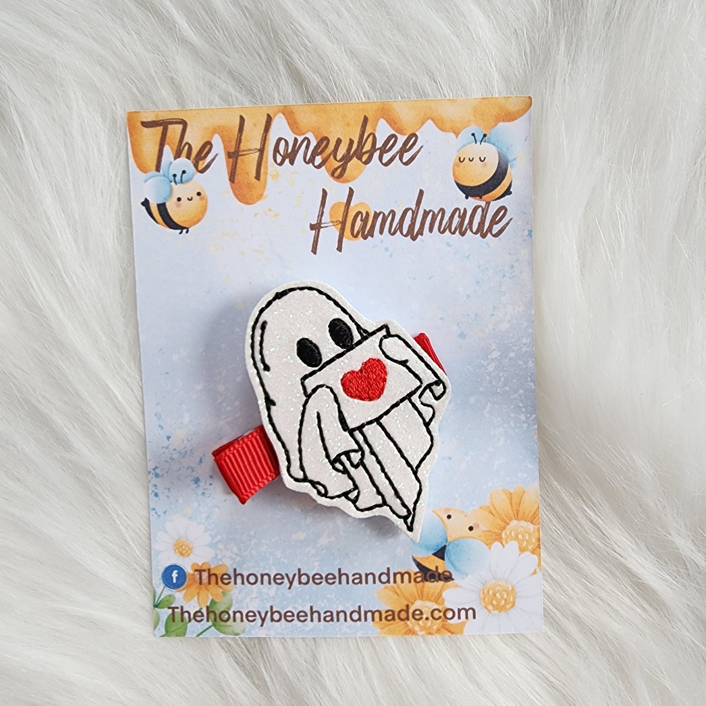 Valentine Ghost Feltie Hair Clip