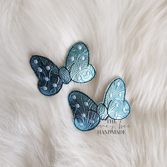 Lt Blue Textured Mouse Bow Snap Clip Set