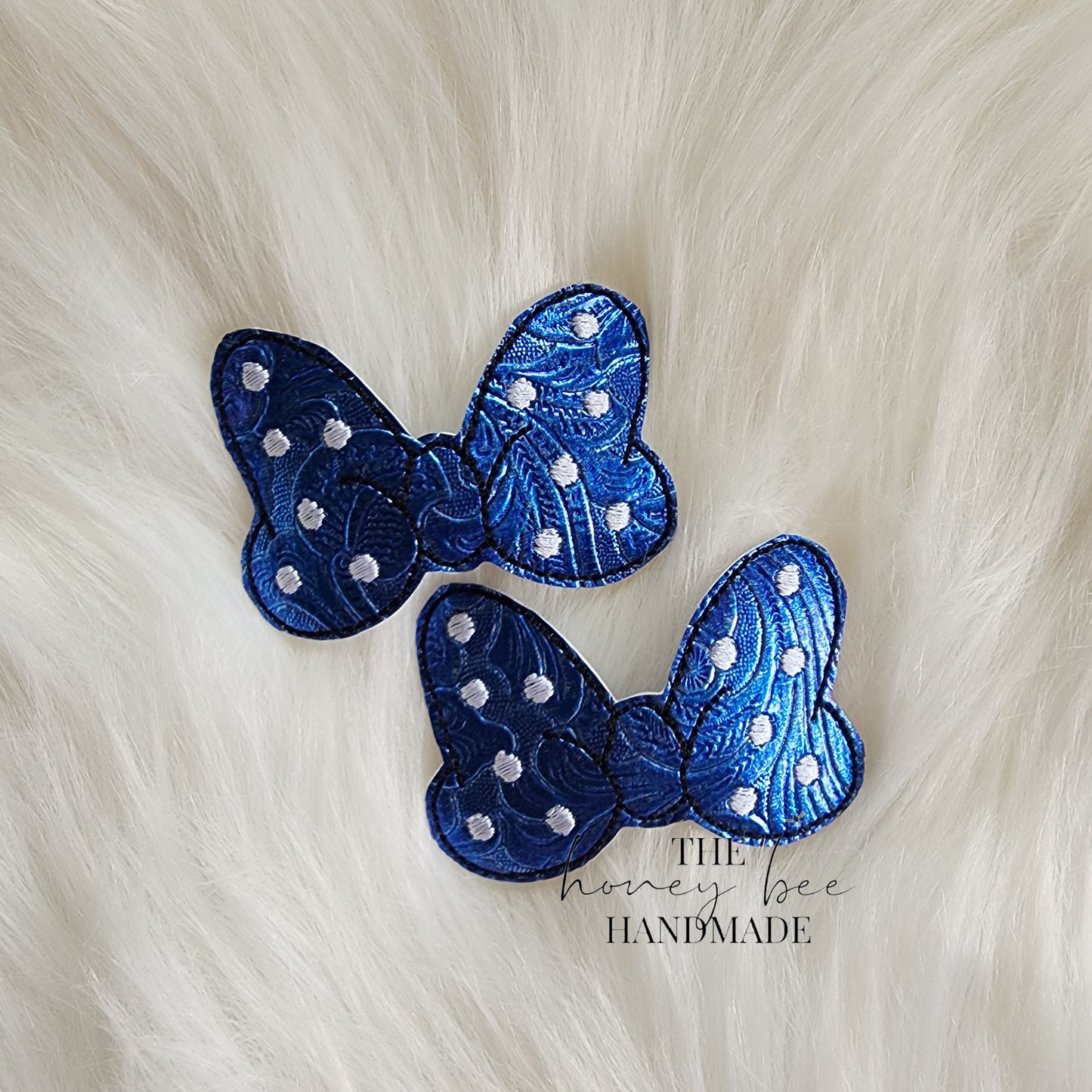 Dk Blue Textured Mouse Bow Snap Clip Set