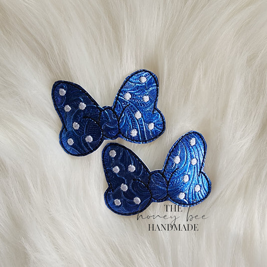 Dk Blue Textured Mouse Bow Snap Clip Set