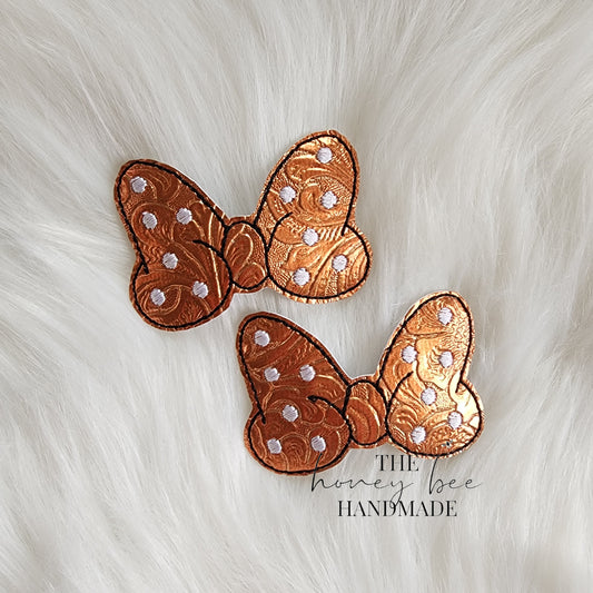 Orange Textured Mouse Bow Snap Clip Set