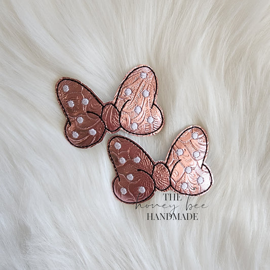 Lt Pink Textured Mouse Bow Snap Clip Set