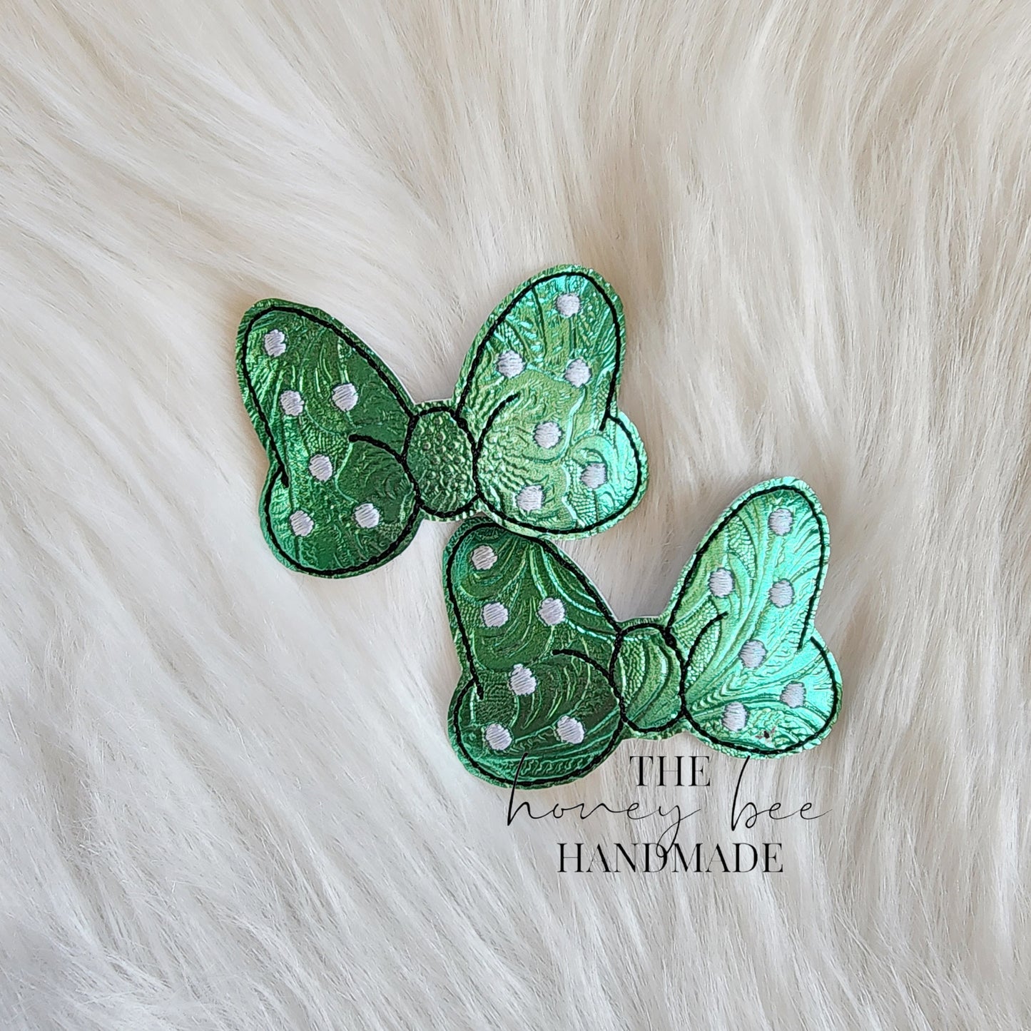 Mint Green Textured Mouse Bow Snap Clip Set