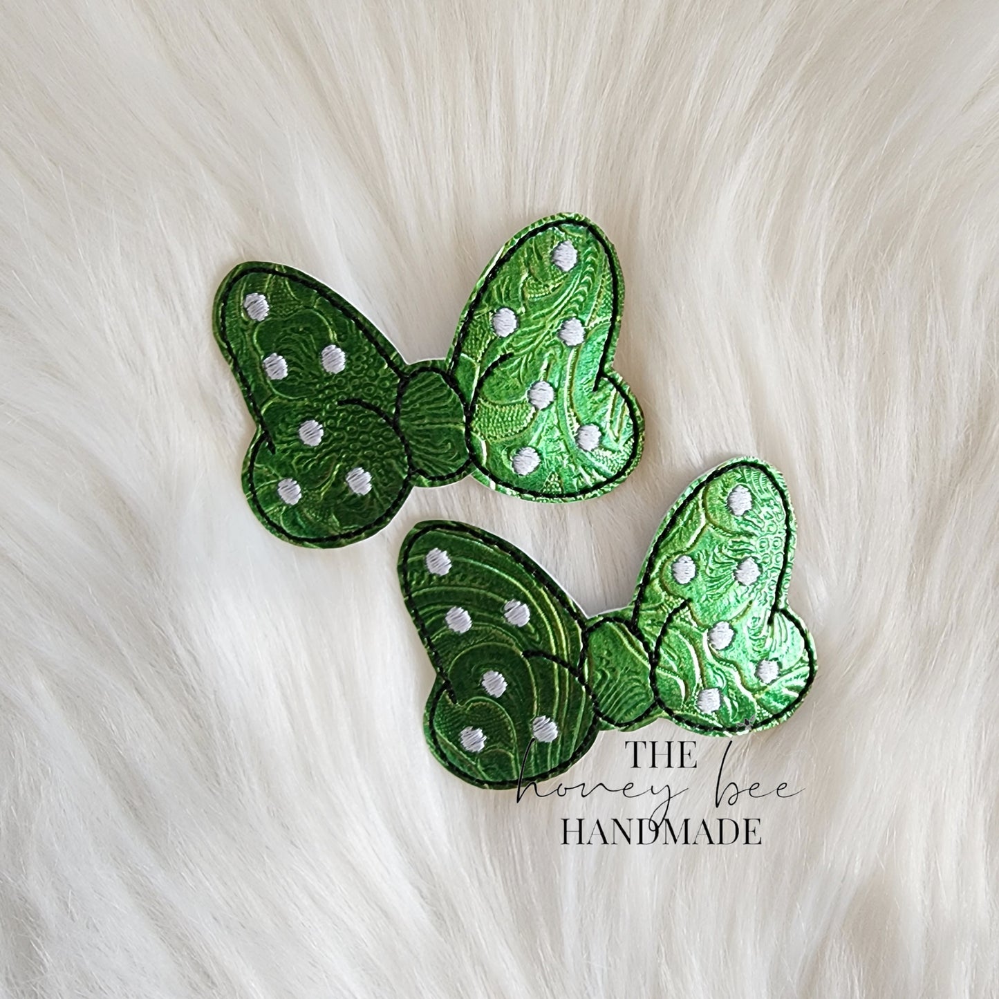 Dk Green Textured Mouse Bow Snap Clip Set