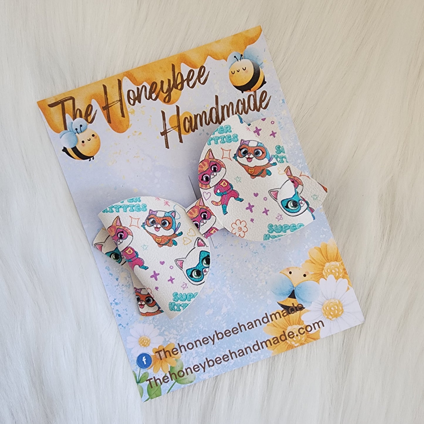 4in Hero Kitty Doodles Faux Leather Hairbow