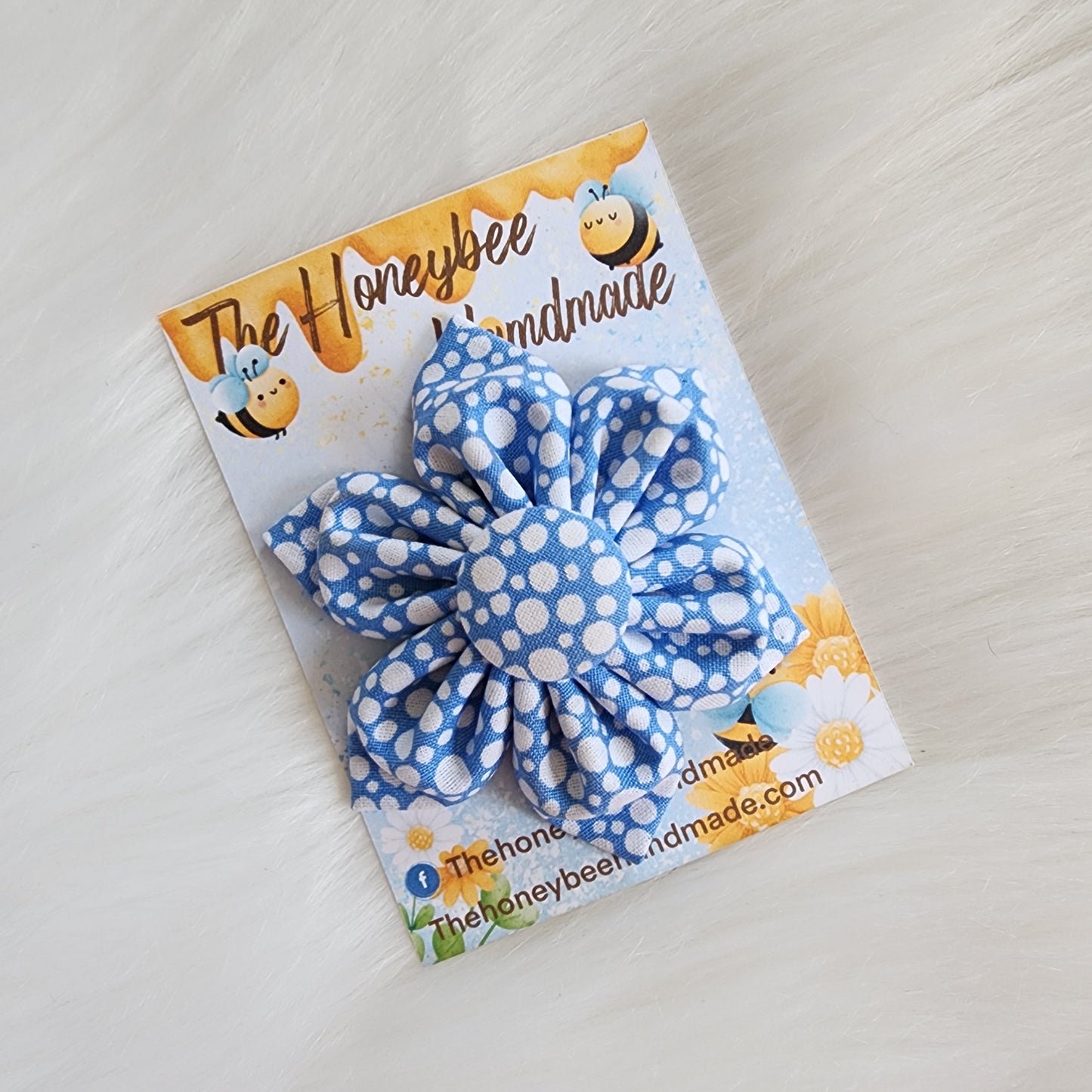 Blue with White Dots Flower Hair Clip