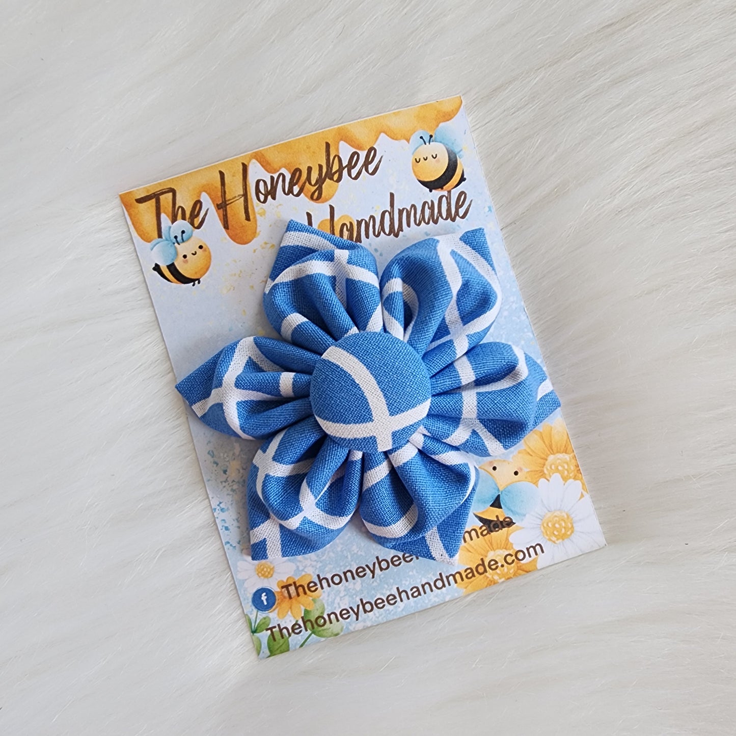 Blue with White Lines Flower Hair Clip