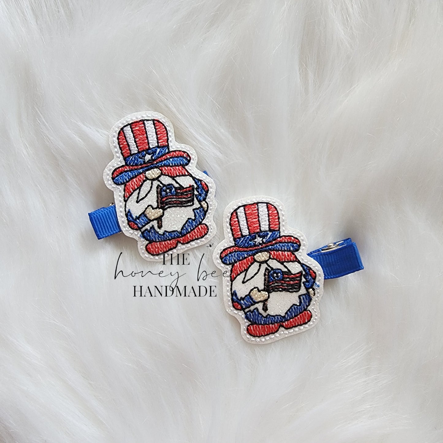 Glitter 4th of July Gnome Feltie Hair Clip