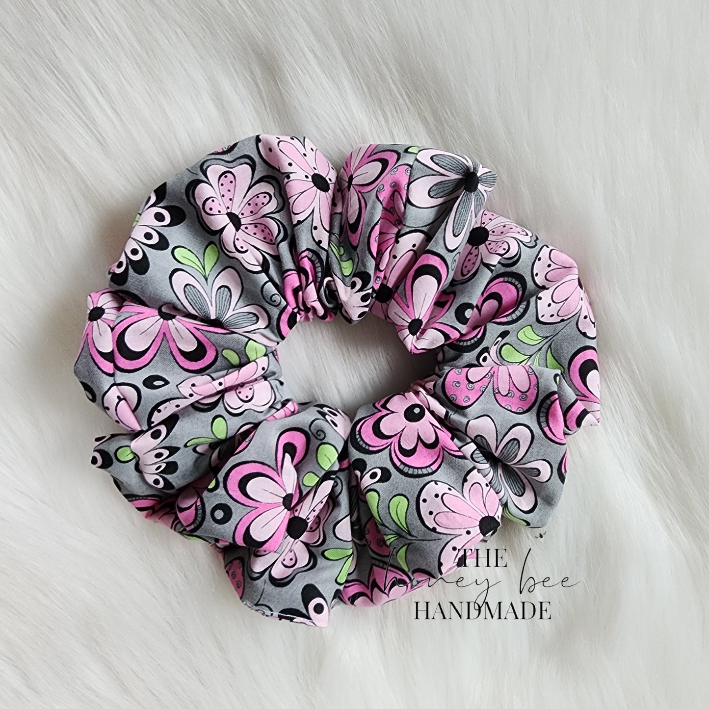 Grey Floral Scrunchie