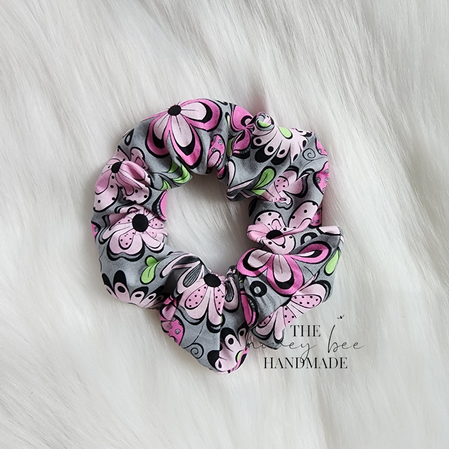 Grey Floral Scrunchie