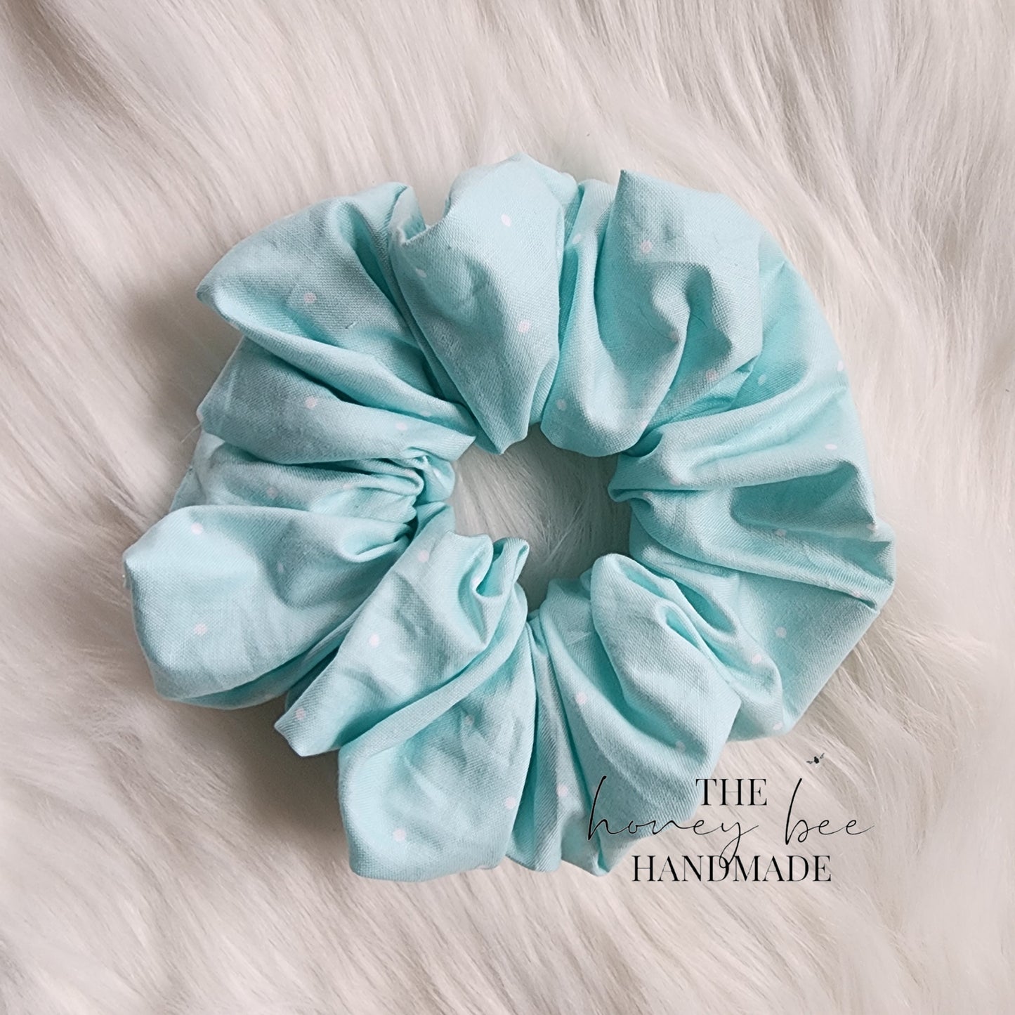 Aqua Polka Dot Scrunchie