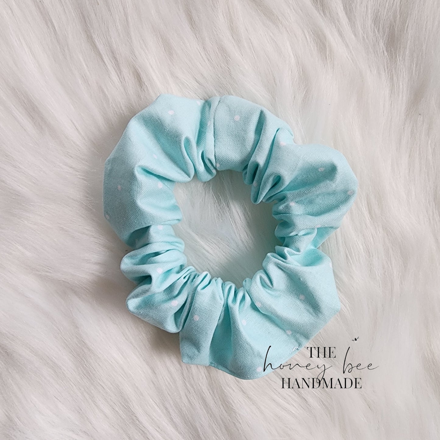 Aqua Polka Dot Scrunchie