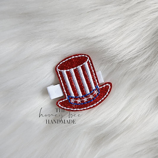 Glitter Patriotic Hat Feltie Hair Clip