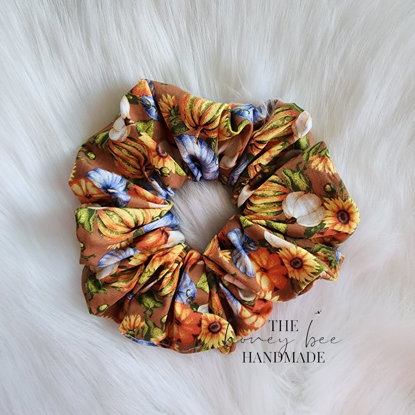 Tan Fall Pumpkins Scrunchie