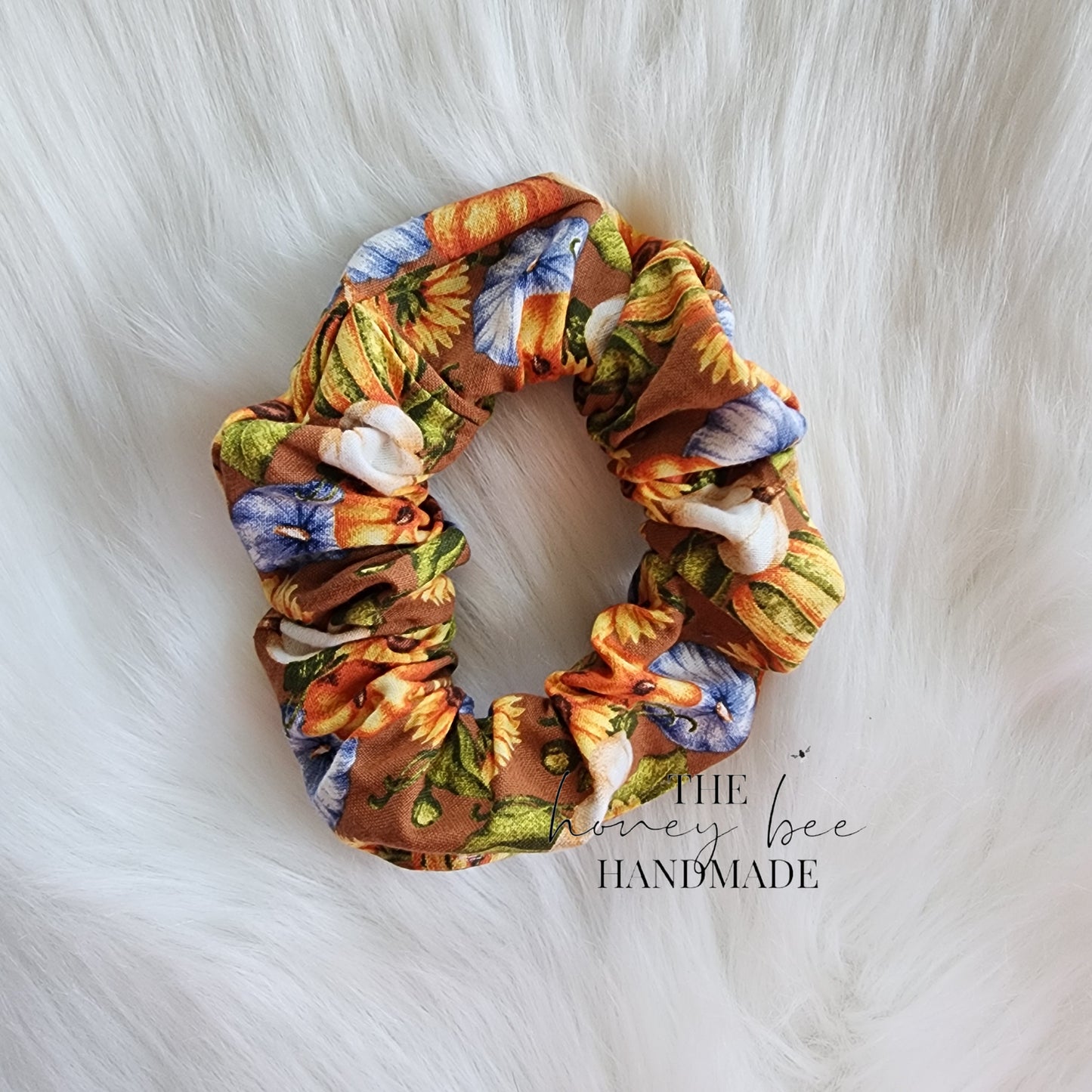 Tan Fall Pumpkins Scrunchie