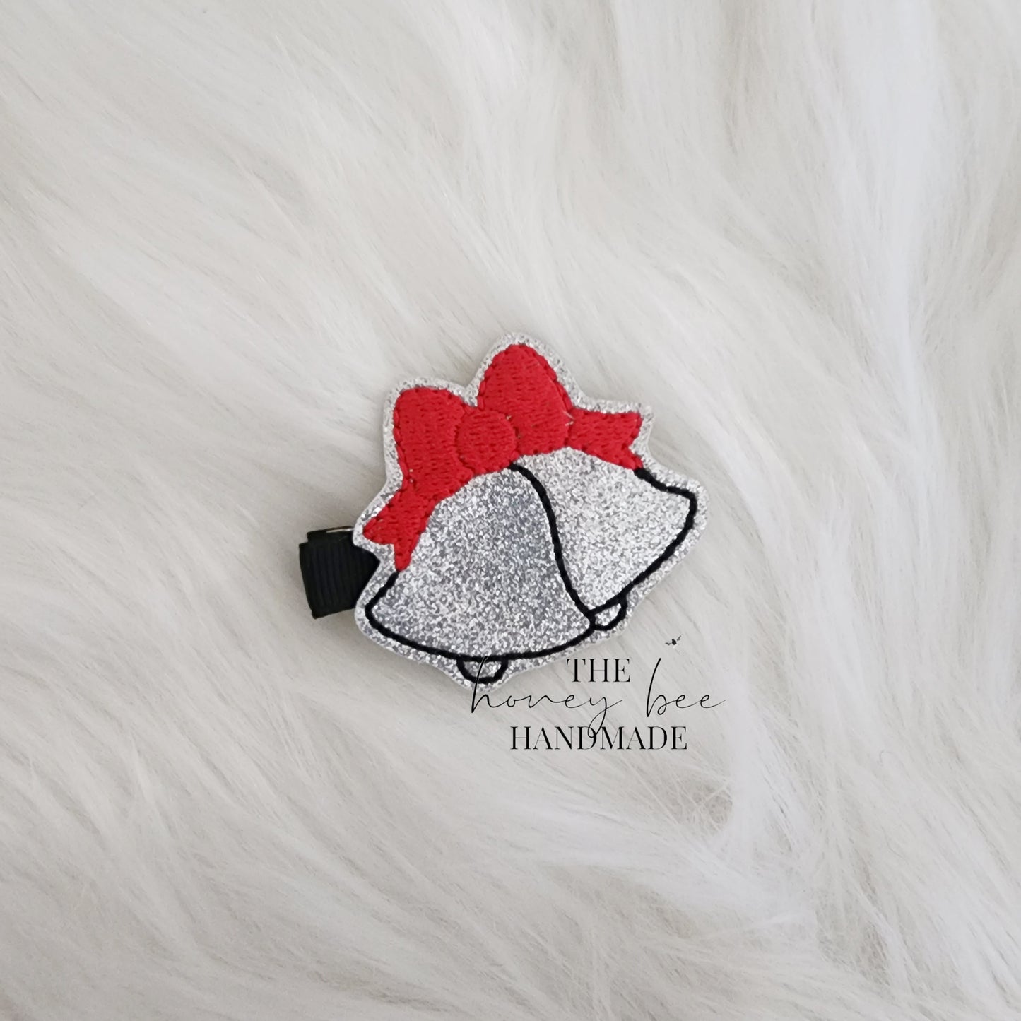 Glitter Silver Bells Feltie Hair Clip