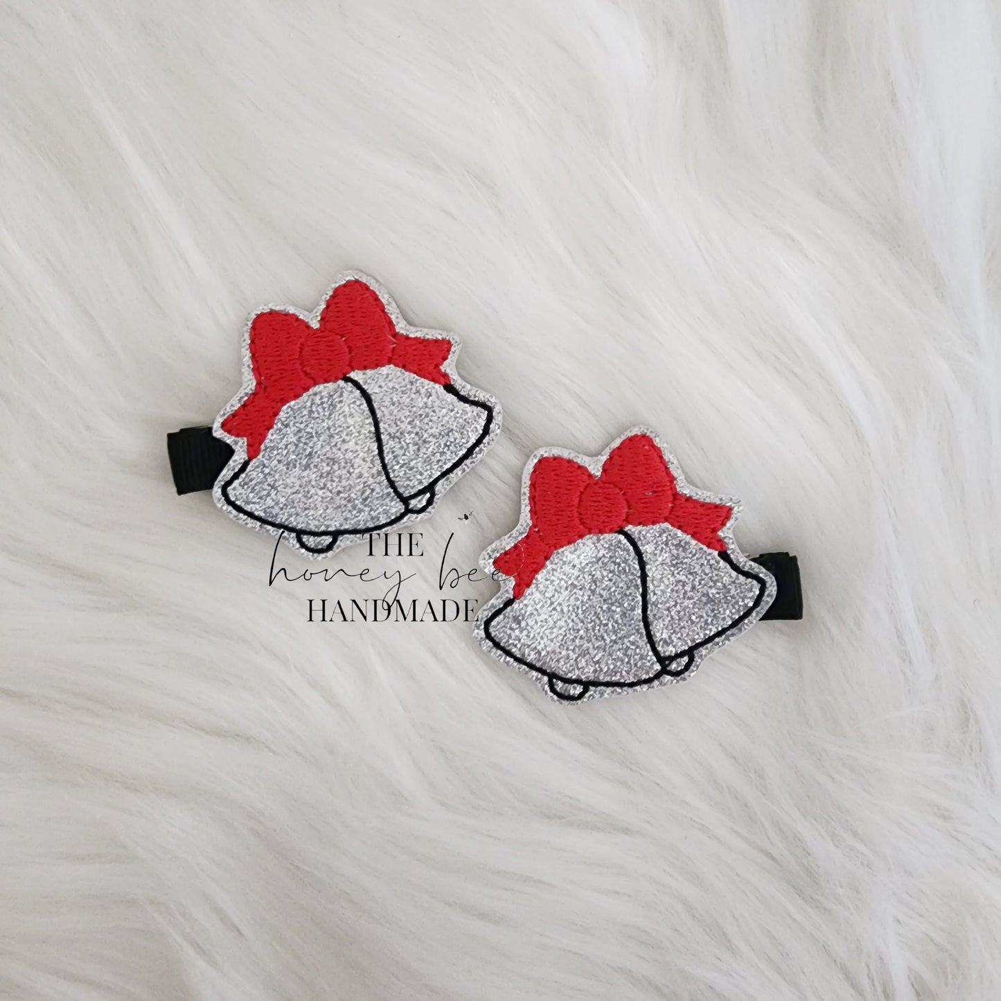 Glitter Silver Bells Feltie Hair Clip