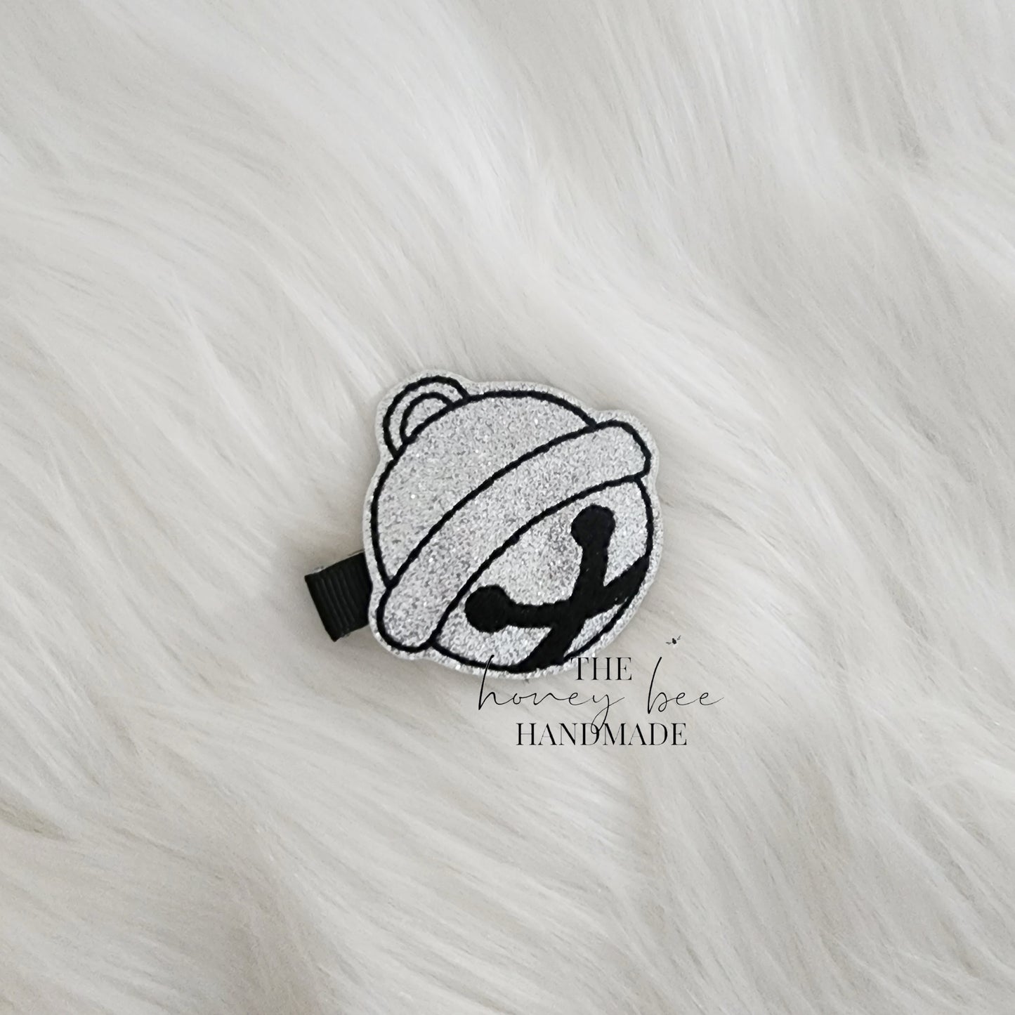 Glitter Silver Bell Feltie Hair Clip
