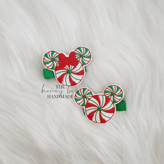 Glitter Peppermint Mouse Feltie Hair Clip
