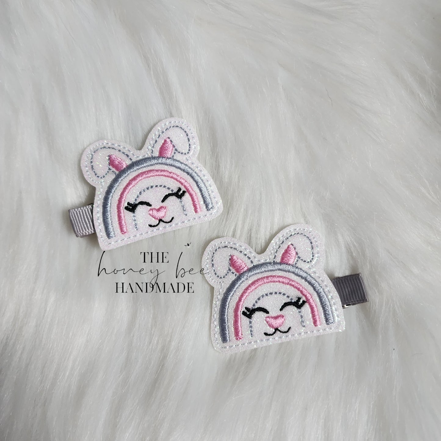 Glitter Bunny Rainbow Feltie Hair Clip