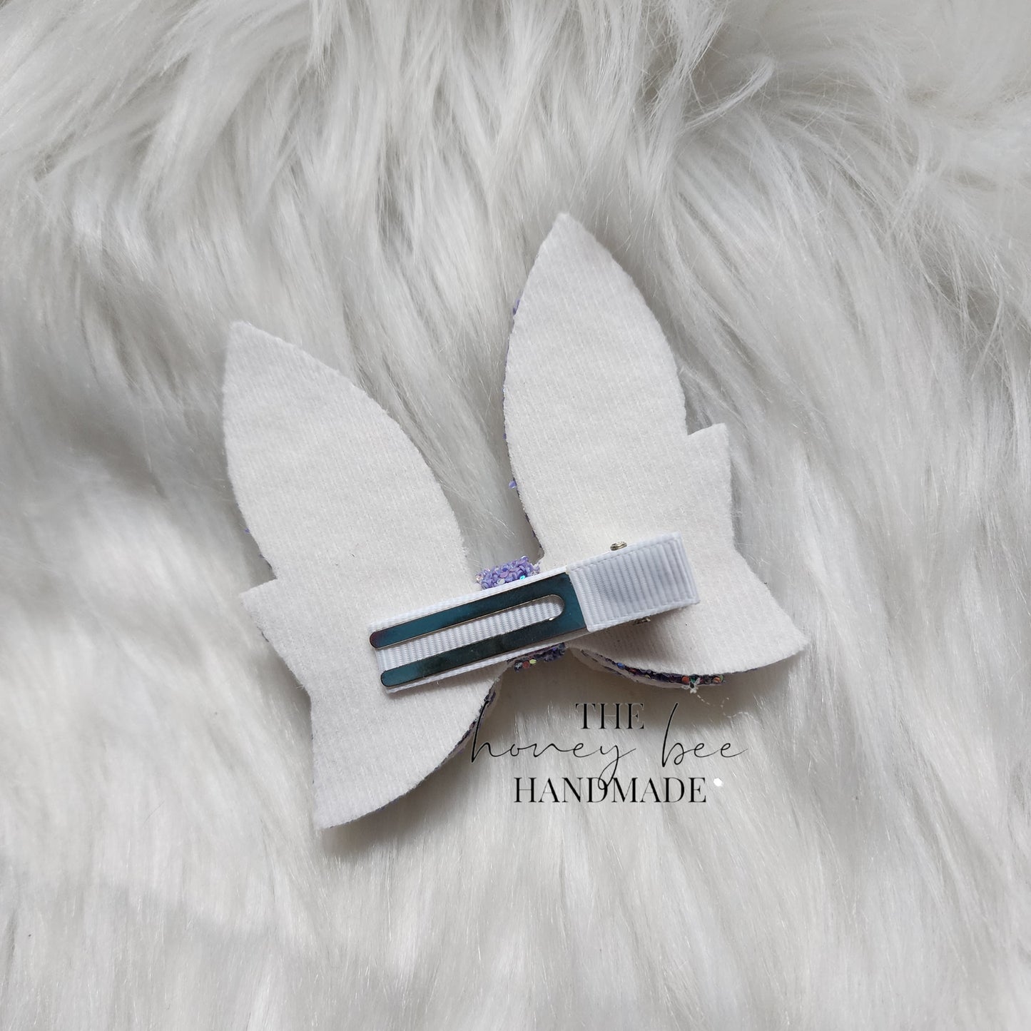 3in White and Pink Glitter Bunny Ears Hair Bow