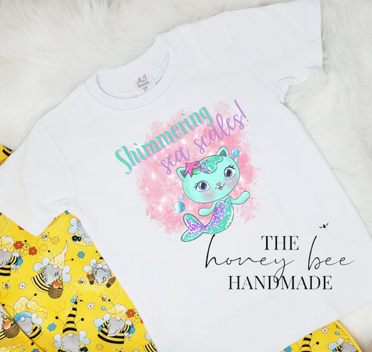 Shimmering Sea Scales Kitty Kids T-Shirt