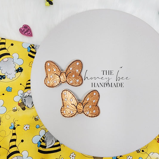 Embossed Orange Mouse Bow Snap Clip Set