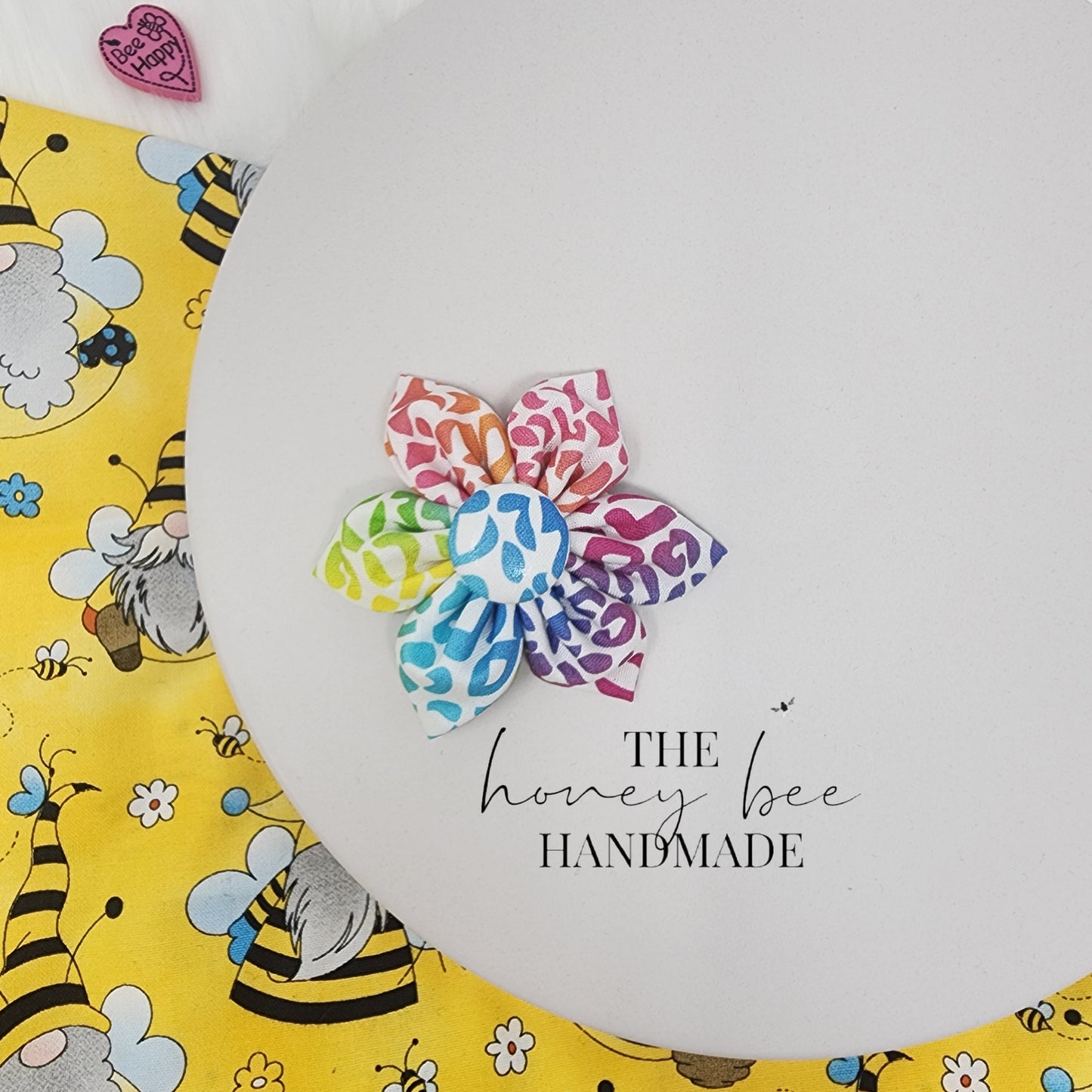Rainbow Cheetah Fabric Flower Hair Clip