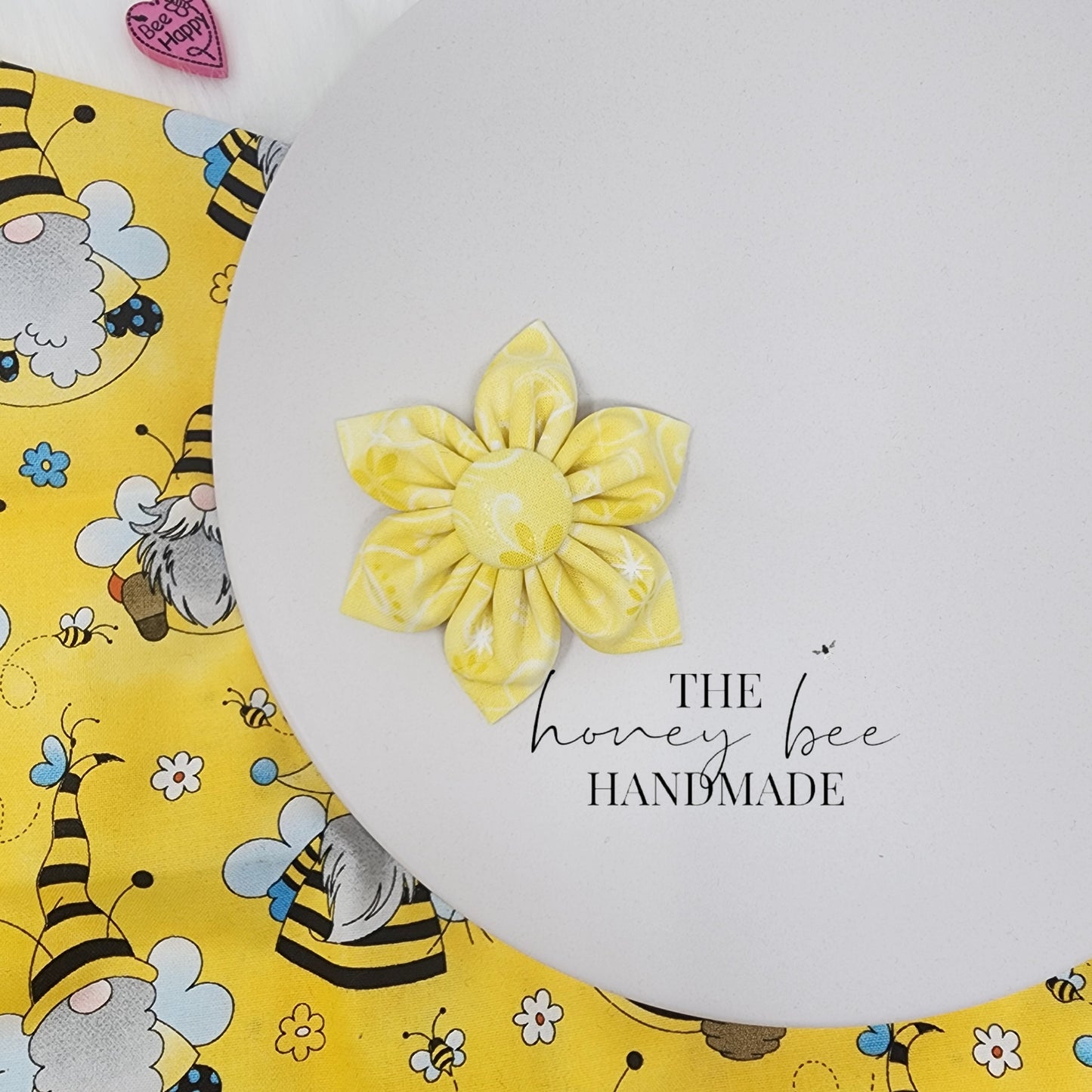 Yellow Print Fabric Flower Hair Clip