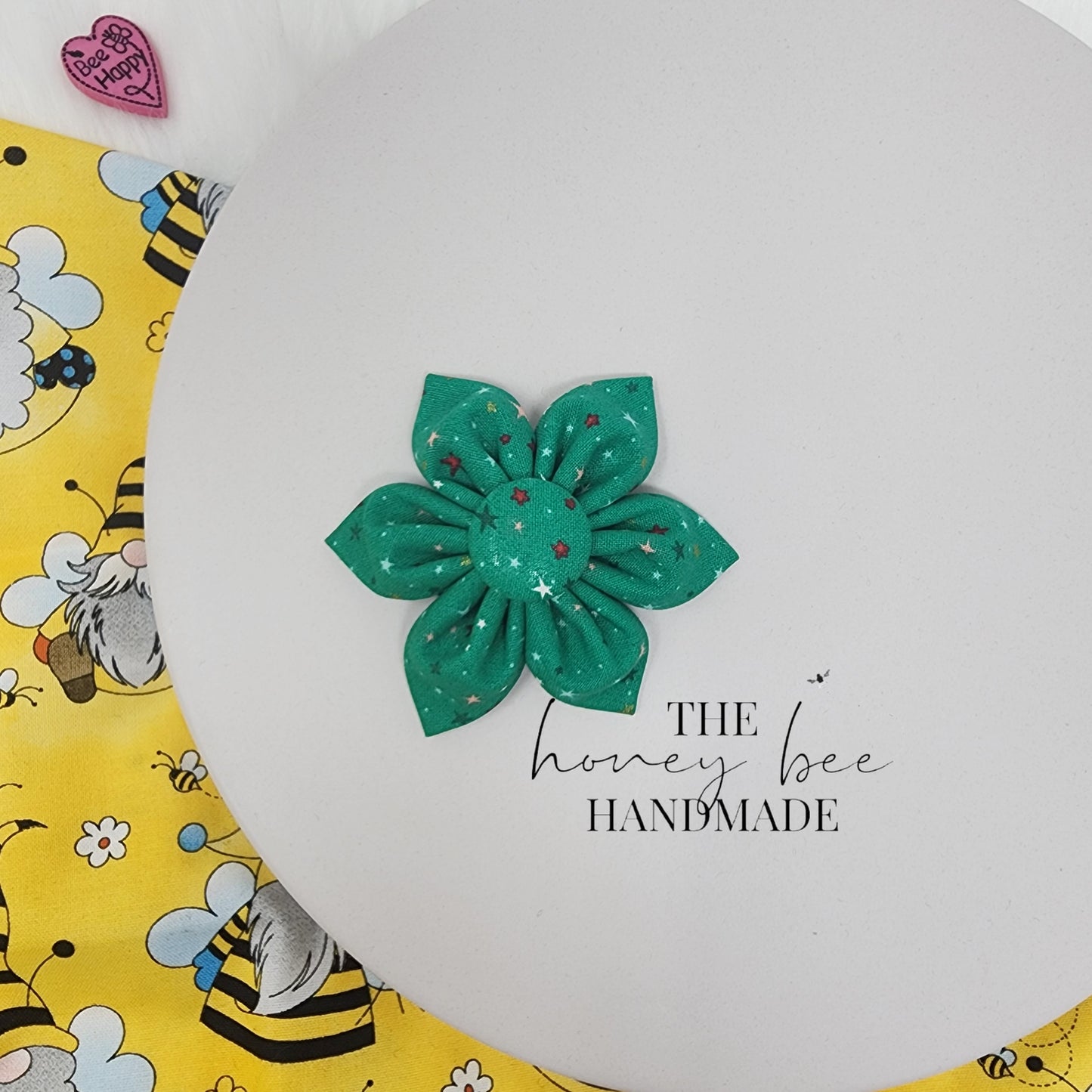 Green Christmas Stars Fabric Flower Hair Clip