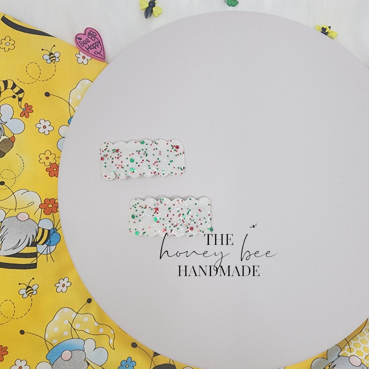 Christmas Confetti White Glitter Snap Clip Set