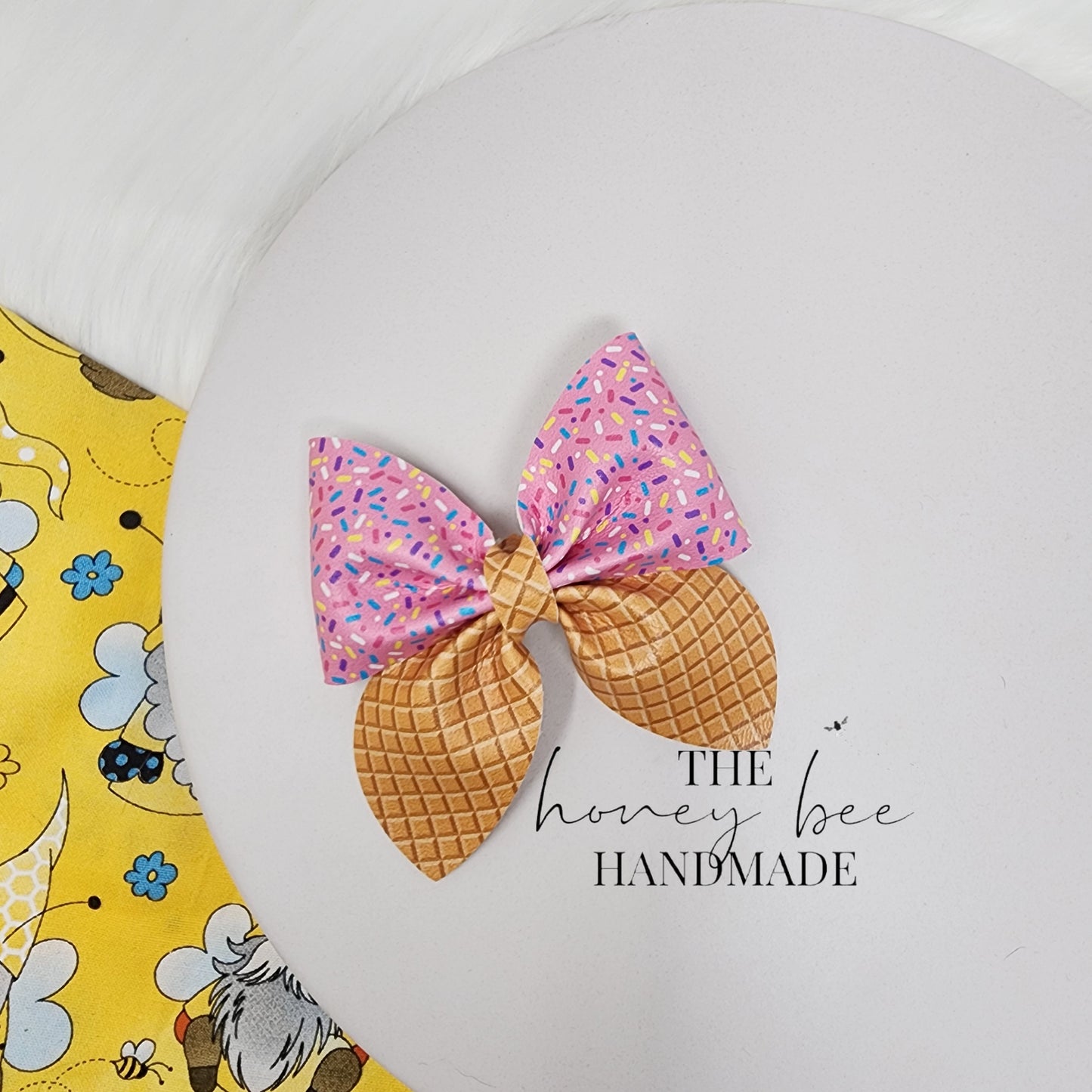 3in Pink Sprinkle Cone Faux Leather Hair Bow