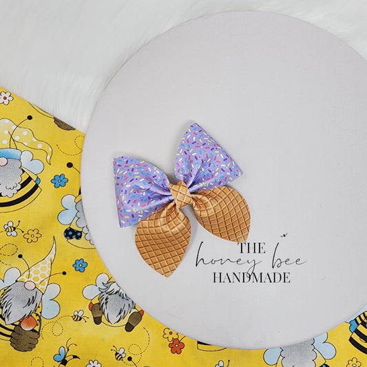 3in Purple Sprinkle Cone Faux Leather Hair Bow