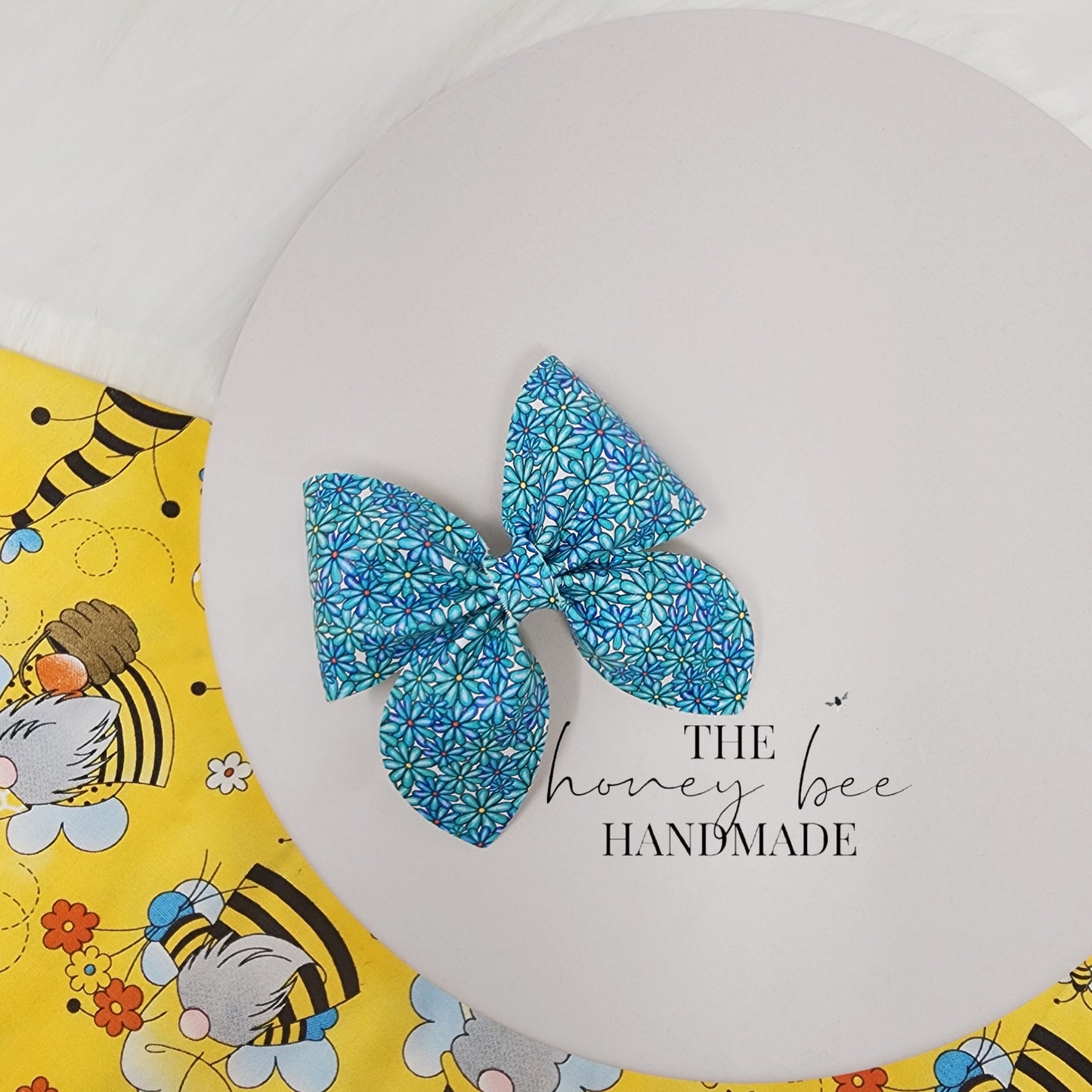 3in Blue Floral Sailor Faux Leather Hair Bow